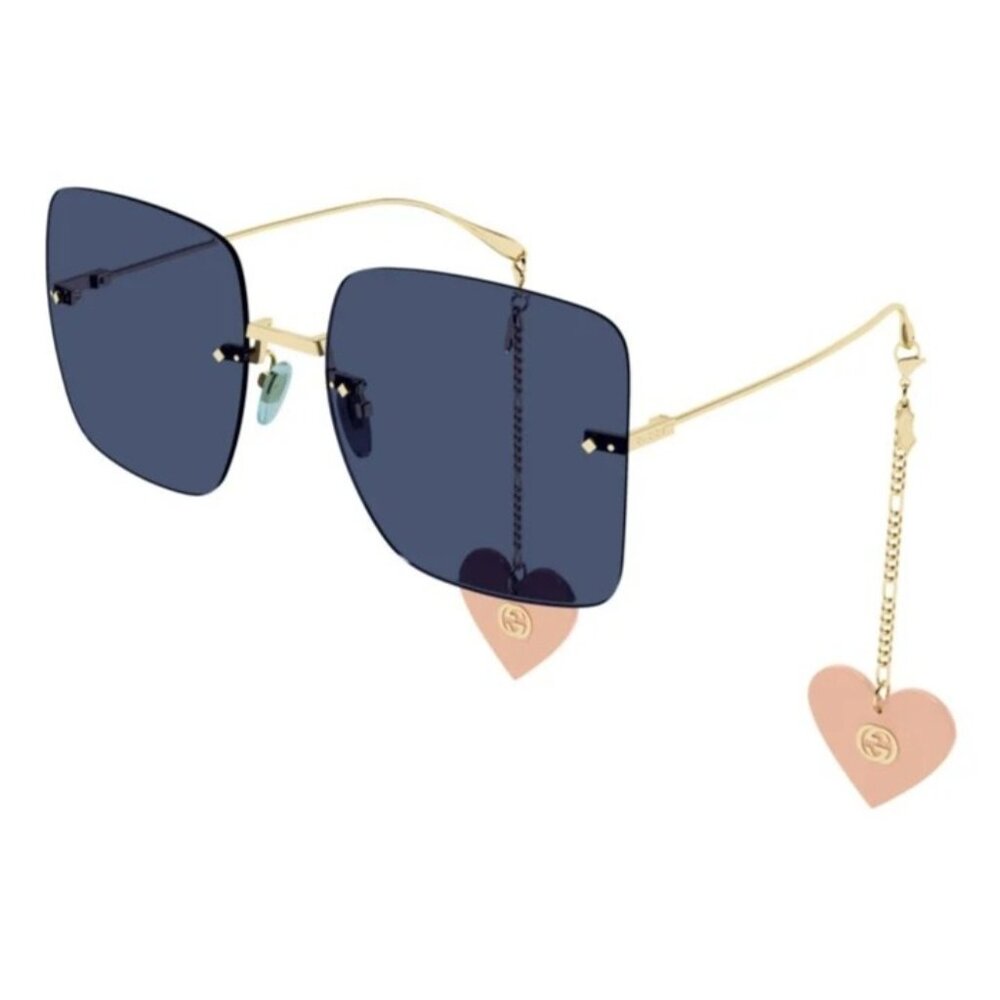 NEW GUCCI SUNGLASSES WITH EARRINGS GOLD BLUE WOMEN EYEWEAR GUCCI GG1147S 004